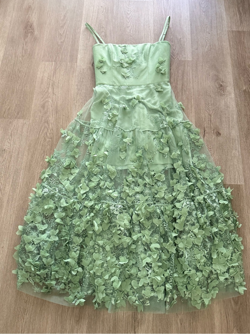 helsi audrey green 3d floral applique embroidered maxi sun dress size small NEW